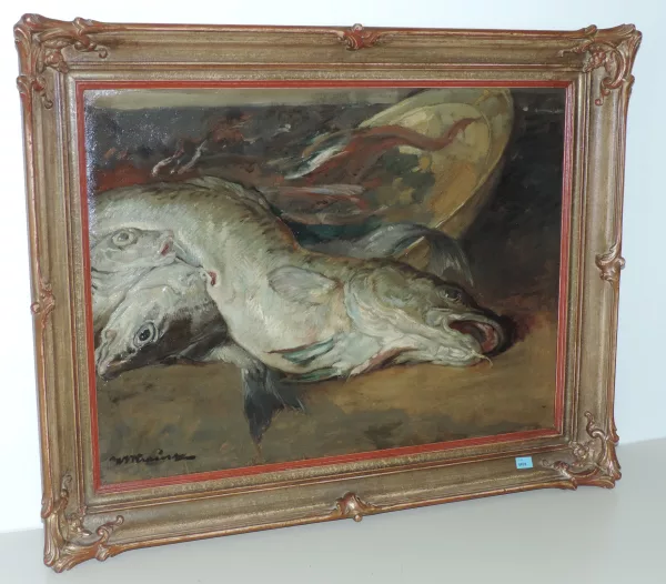 Wilhelm Victor Krausz — Stilleben mit Barben und Messingschale