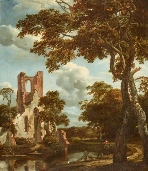 Jan van Kessel le Jeune — Flusslandschaft mit der Ruine von Eyckendynen bei den Haag und Fischern