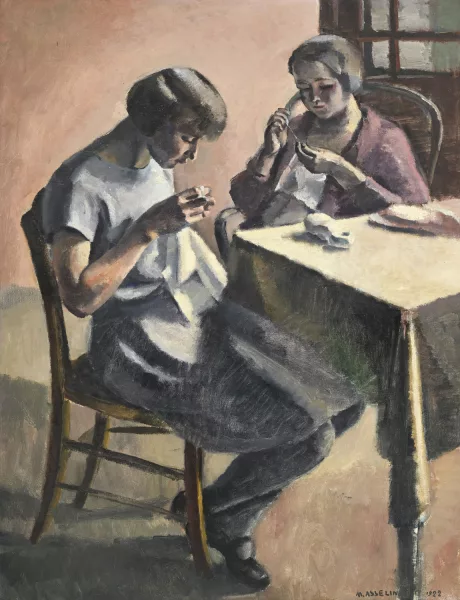 Maurice Asselin — "Jeune fille et femme cousant"