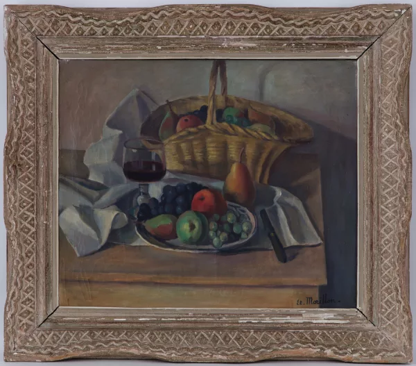 Étienne Morillon — Nature morte aux fruits et verre de vin