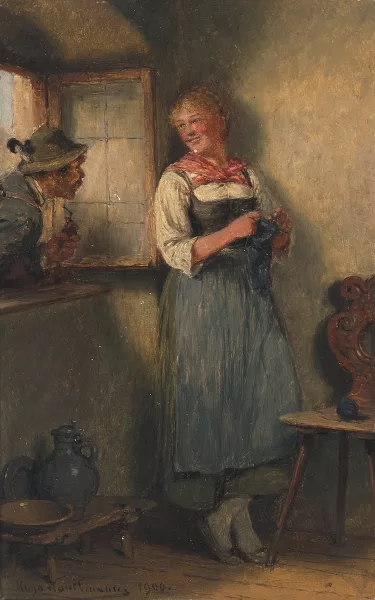Hugo Kauffmann — Strickende Magd mit Verehrer