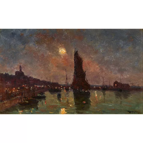 Marie-Auguste Flameng — "Nächtliches Hafenbild".