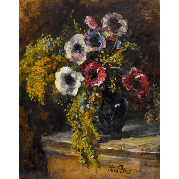 Anna Peters — Stillleben mit Anemonen und Mimosen.