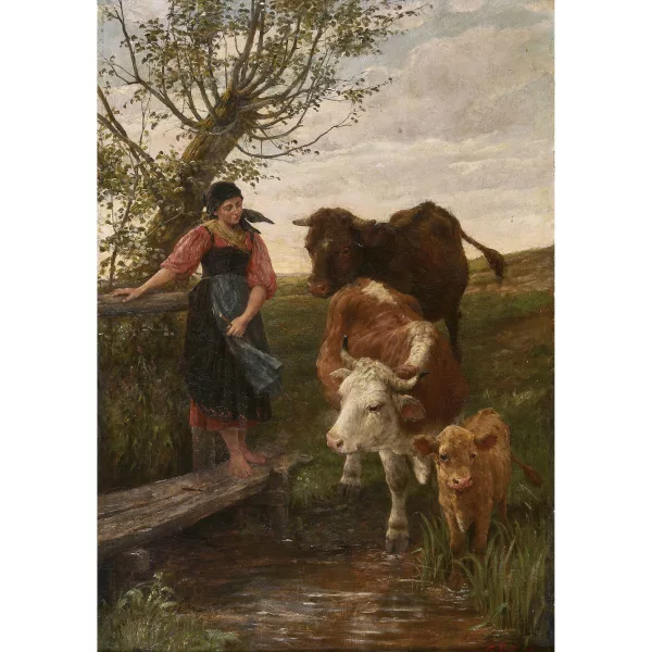 Karl Stuhlmuller — Bäuerin mit Kühen an der Tränke.
