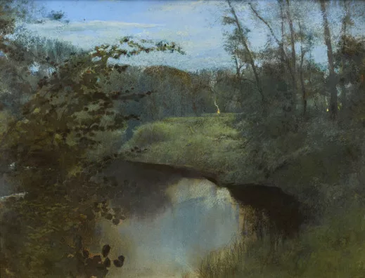 Giulio Aristide Sartorio — Flusslandschaft mit Feuerstellen