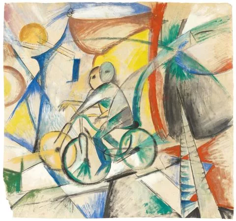 Heinrich Campendonk — Zwei Radfahrer in Landschaft