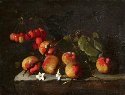 Paolo Porpora — Stillleben mit Pfirsichen, Kirschen und Jasminblüten