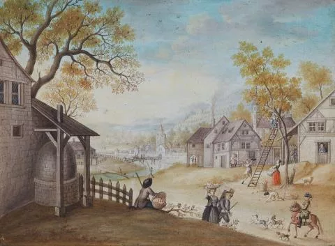 Louis-Nicolas Van Blarenberghe — Dorfansicht mit Apfelernte / Allegorie des Sommers