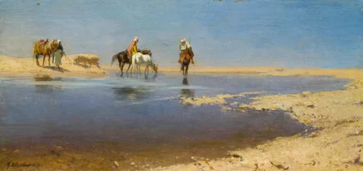 Robert Poetzelberger — Araber mit Pferden am Wasser, 1880