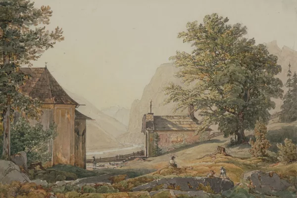 Thomas Ender — Attribué à Ender, Thomas — , zugeschrieben Blick von einer Anhöhe in ein Flusstal