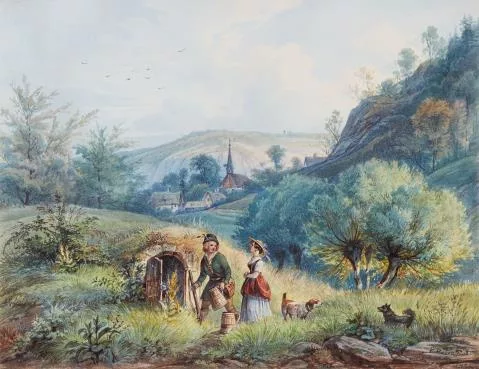 Ernst Hasse — Junges Bauernpaar am Weinkeller