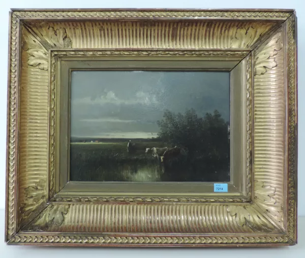 Eugène Deshayes — Landschaft mit Kühen an der Tränke