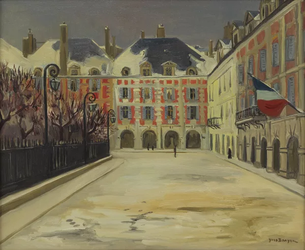 Yves Brayer — La place des Vosges sous la neige