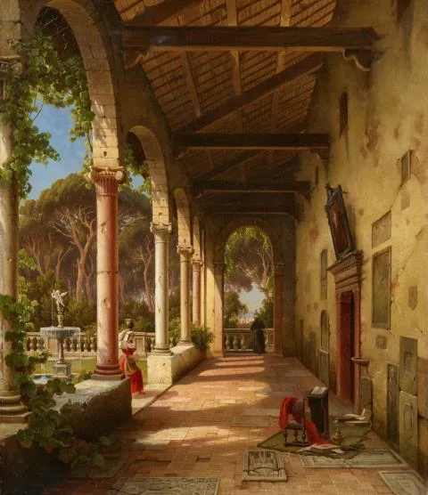 Julius Eduard Wilhelm Helfft — Blick in die Loggia einer italienischen Villa (in Frascati?)