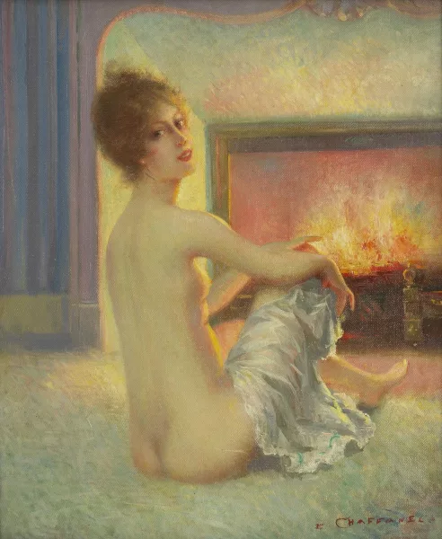 Eugène Chaffanel — Nu au coin du feu