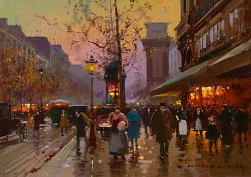 Édouard Cortès — Strassenszene bei der Porte Saint Martin in Paris.