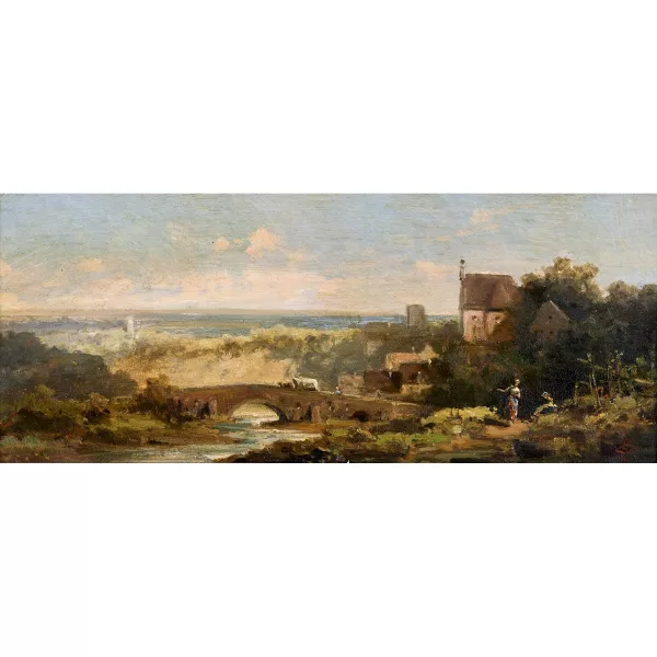 Carl Spitzweg — Weite Landschaft mit Brücke.