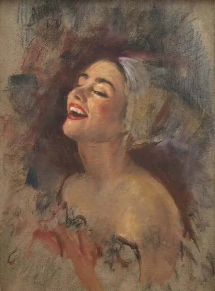 Jean-Gabriel Domergue — D’après Jean-Gabriel DOMERGUE — Femme riant, tournée à gauche