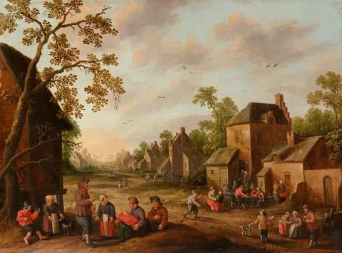 Joost Cornelisz. Droochsloot — Belebte Dorfstrasse