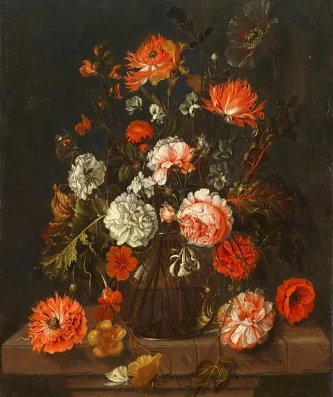 David Cornelisz de Heem — Stillleben mit Blumen in einer Glasvase