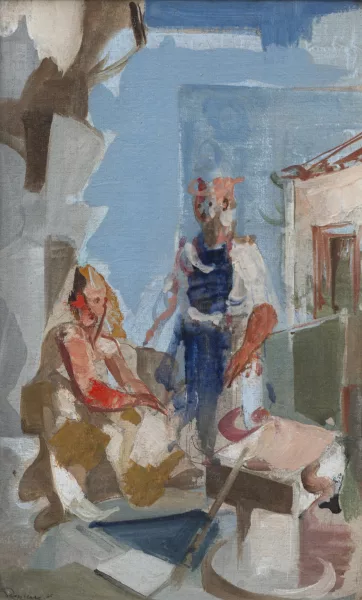 Jacques Despierre — Jacques DESPIERRE (1912-1995) - 'Personnages dans une pièce bleue', huile