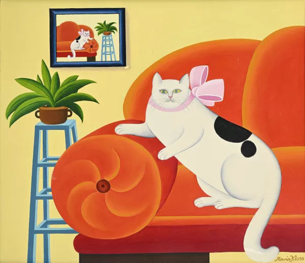 Maria Kloss — "Sur un sofa rouge"