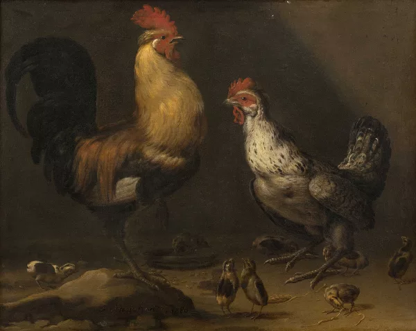 Melchior d'Hondecoeter — Nachfolger Hahn, Henne und Küken