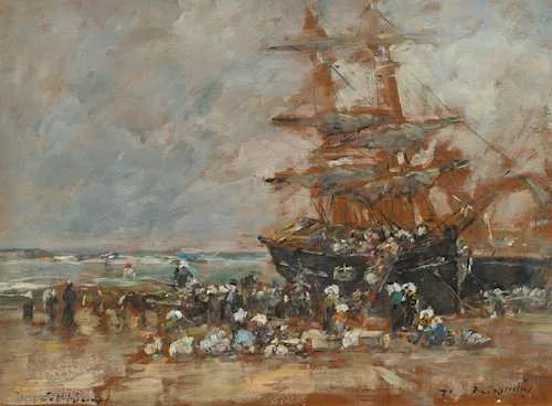 Eugène Boudin — Portrieux. Débarquement d'un terre-neuvas, 1871