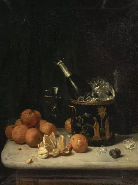 Philippe Rousseau — Nature morte aux oranges et au champagne,