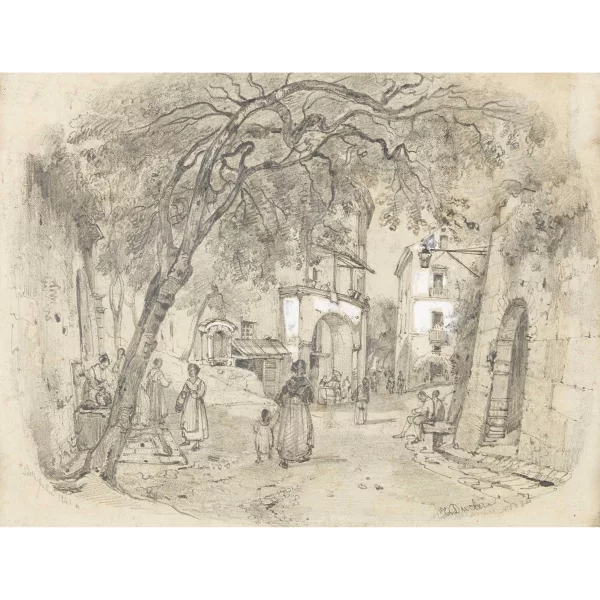 Teodoro Duclère — Attribué à TEODORO DUCLÈRE — Italienische Dorfansicht.