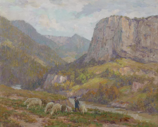 Marcelle Noyon — Marcelle NOYON (XIX-XX), 'Troupeau de moutons', huile
