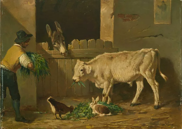 Filippo Palizzi — Nutrire gli animali nella stalla