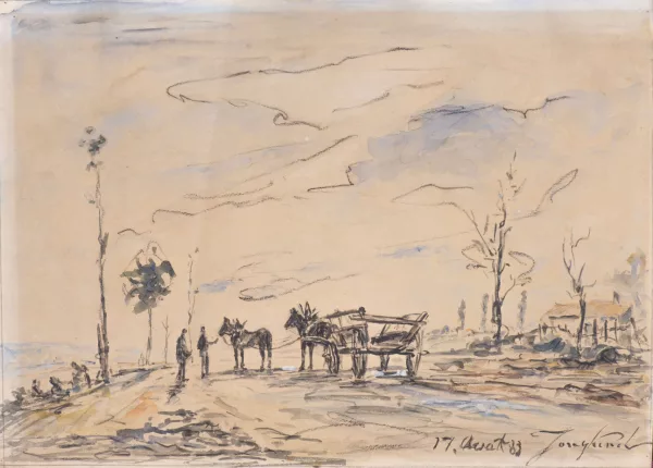Johan Barthold Jongkind — Attribué à Johan-Barthold Jongkind — La charrette