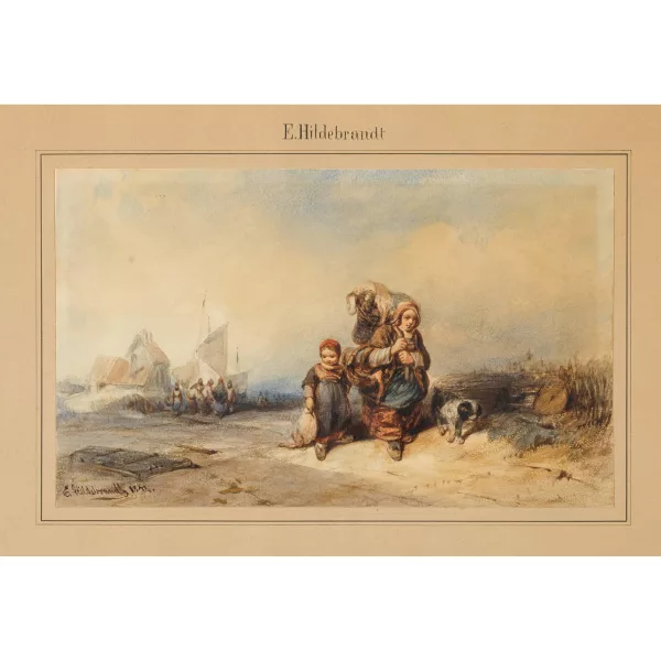 Eduard Hildebrandt — Strandpartie mit heimkehrender Mutter und Kind.