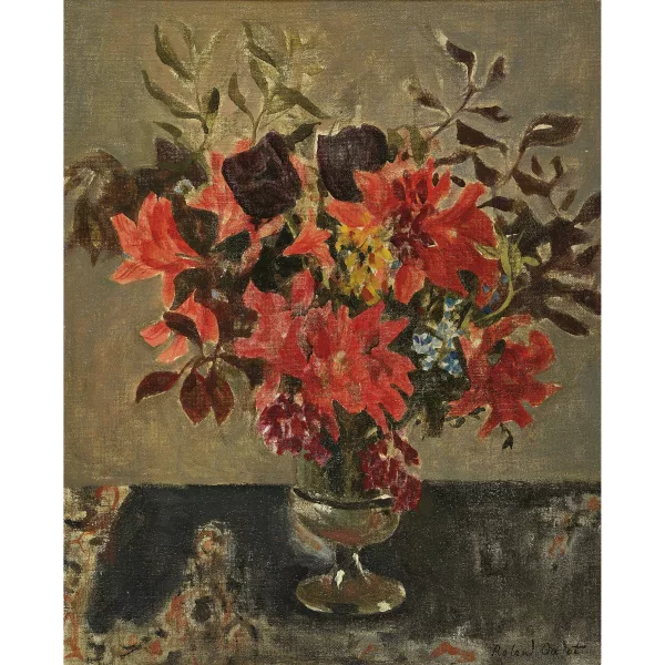 Roland Oudot — Bouquet de fleurs rouges.