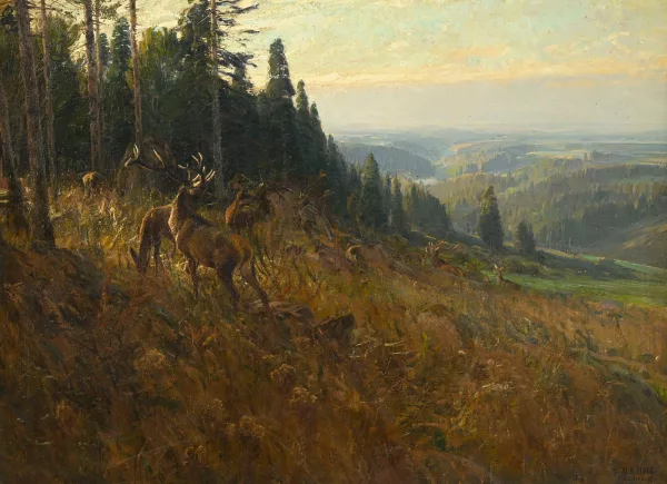 Albert Holz — Cerfs à l'orée de la forêt