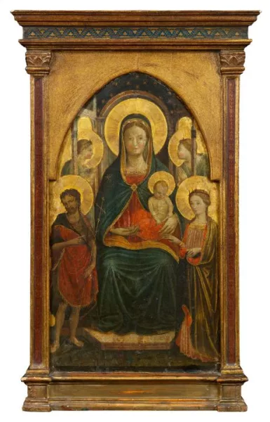 Andrea di Giusto — Madonna mit Kind, Johanes der Täufer, die Heilige Katharina von Alexandrie und zwei Engel