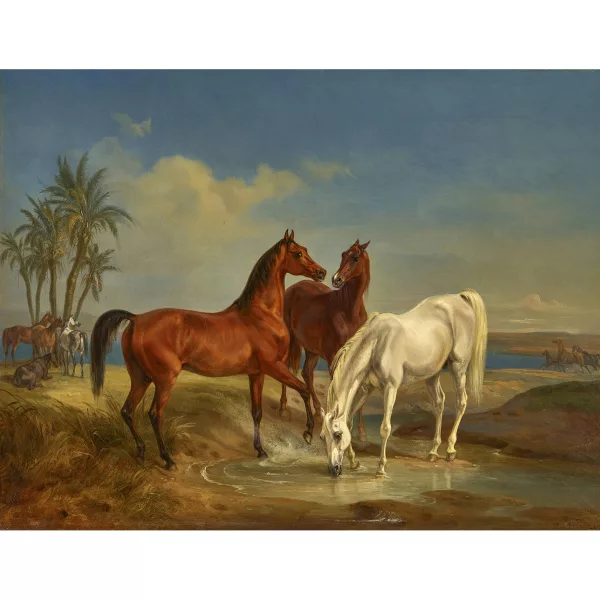 Albrecht Adam — Coastal landscape with horses and palm trees