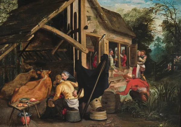 Aert Pietersz. — Attribué à Pietersz, Aert — zugeschrieben (1550 Amsterdam 1612) Liebespaare bei einem Gasthaus