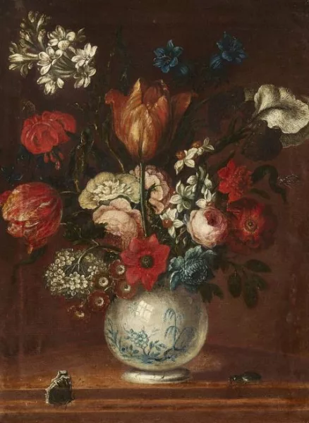 Johann Tobias Sonntag — Stillleben mit Blumen in einer Vase, Schmetterling und Käfer