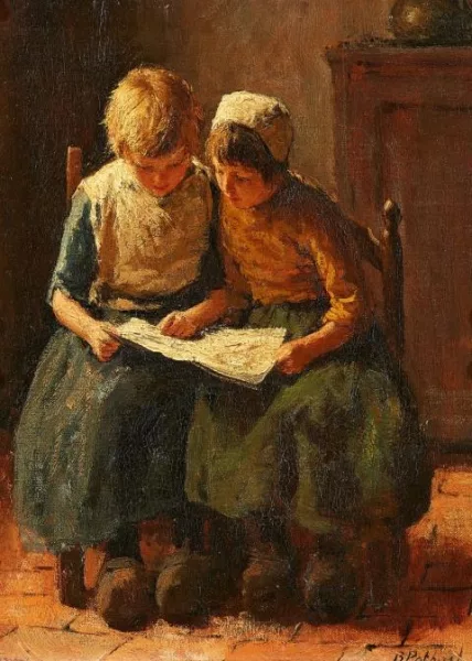 Bernard Jean Corneille Pothast — Interieur mit zwei lesenden Mädchen