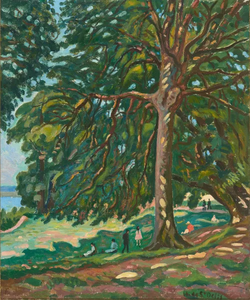 Henri de Saint-Delis — Promeneur sous un grand arbre au bord de l'eau