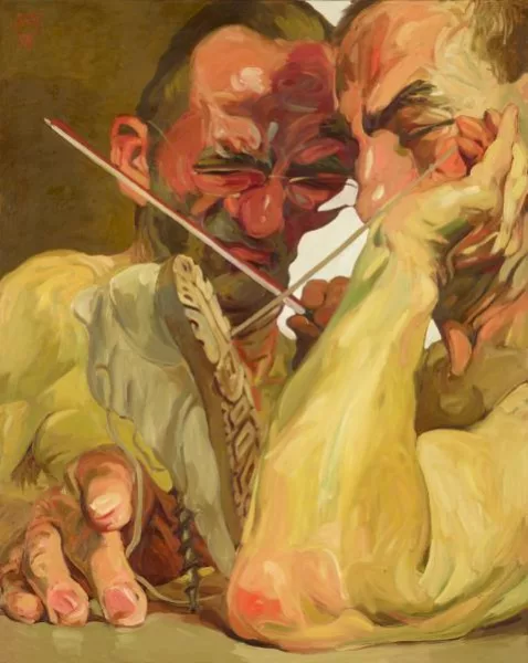 Johannes Grützke — Zwei Personen mit Turnschuh und Geigenbogen