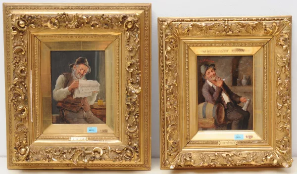 Carl Siegfried Stoitzner — Pendants : lecteur de journal / fumeur de pipe à l’auberge