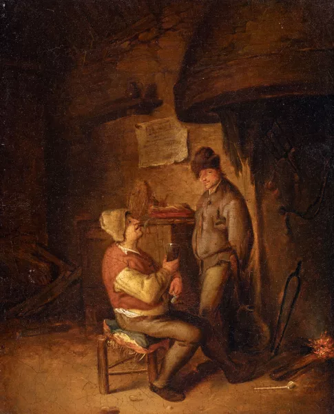 Cornelis Dusart — Interieurszene mit zwei Bauern