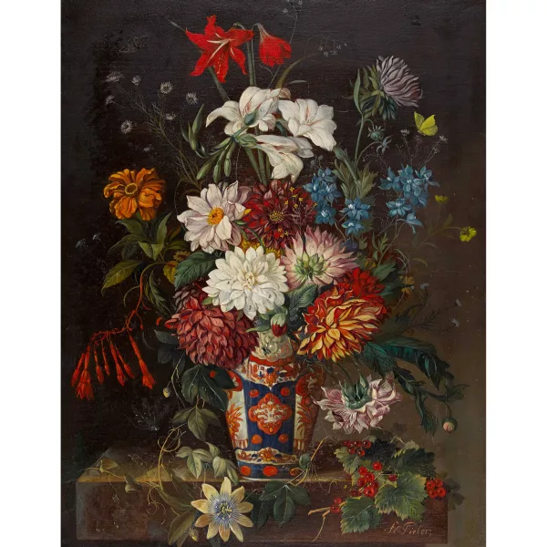 Franz Xaver Pieler — Prächtiges Blumenstück mit Schmetterling und Libelle.