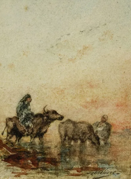 Narcisse Berchère — Bédouins et Bœufs à la rivière