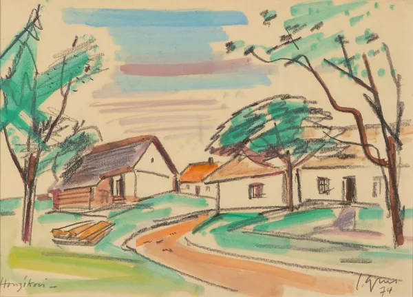 Jaroslav Grus — Dorf mit Holzlager