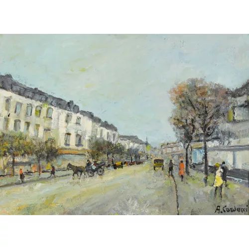 Adolfo Carducci — Scène de rue avec voitures à cheval