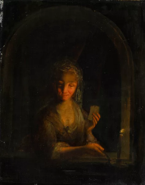 Godfried Schalken — Dans le goût de Schalcken Godfried — Dame voilée à la lueur des bougies